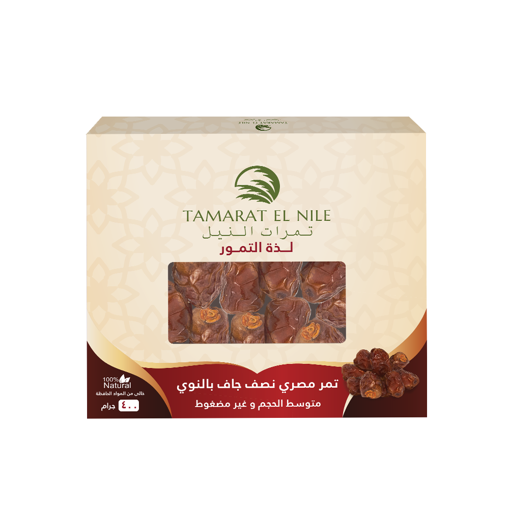 Nile dates with honey and sesame, 550 gm, transparent plastic, 12 pieces